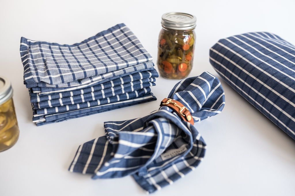 Reversible Blue + White Check Cloth Napkin