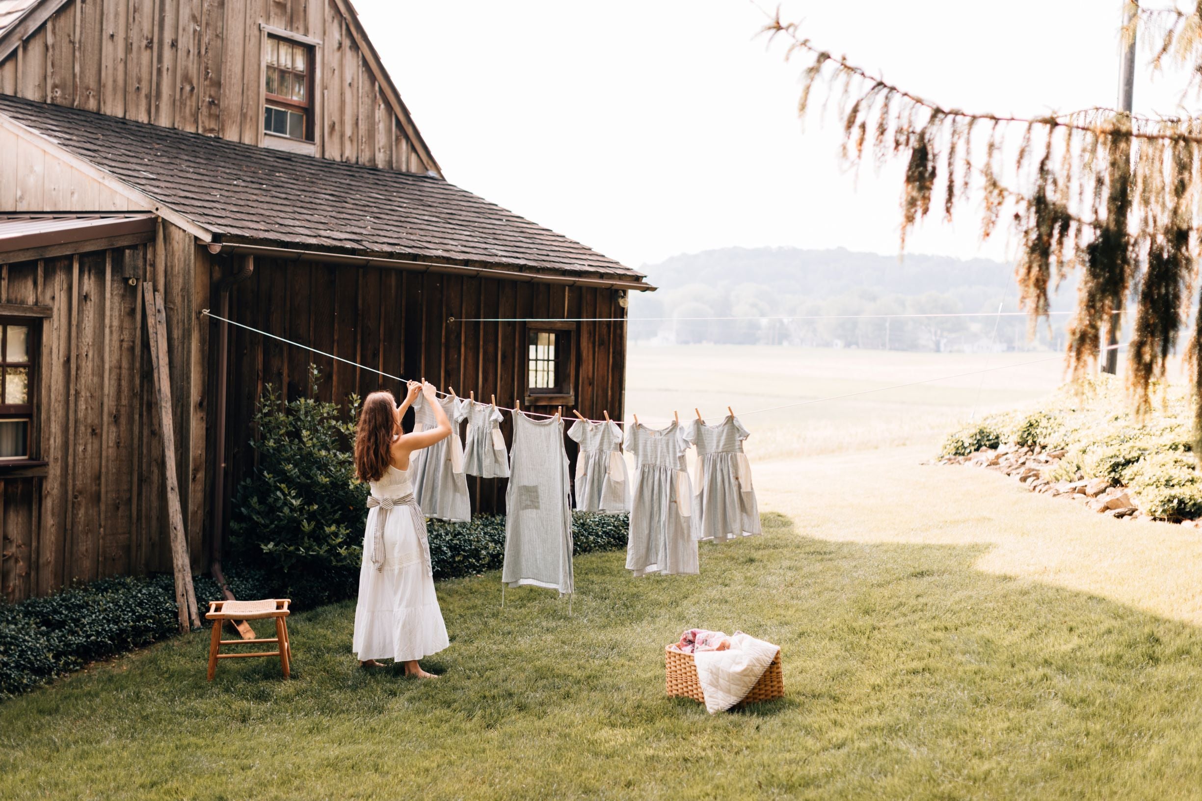 The Adult Linen Dress Hanging on a Clothesline 
